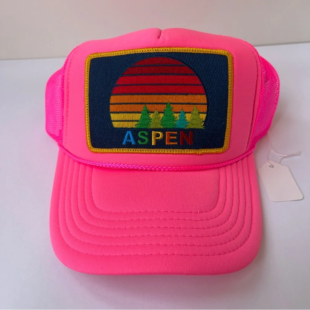NWT Aviator Nation Pink Trucker Hat Aspen Sunset Rainbow embroidered patch - Picture 13 of 16